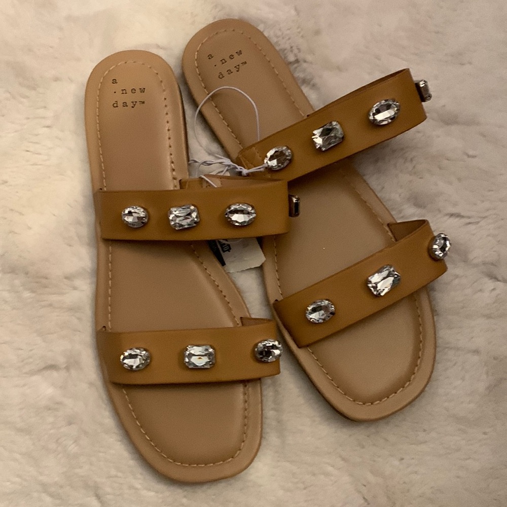 Women's A New Day Beige Jewels Sandals Sz 10  and 9.5 NWT